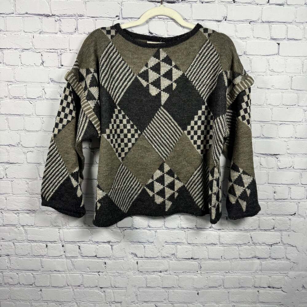 Vtg Penrose Dark Geometric Patterned Knitted Sweater Size L